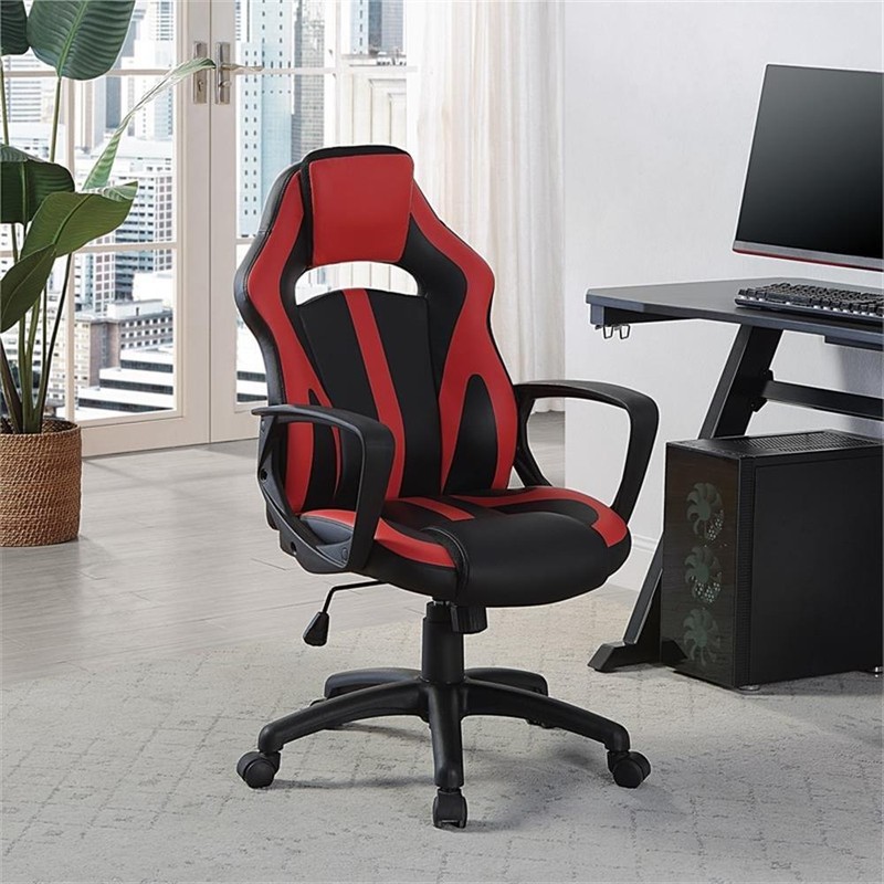 Influx Gaming Chair in Black Faux Leather with Red Accents gallery