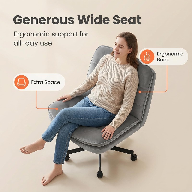 Cross Legged Office Chair, Armless Desk Chair Cute Vanity Chair with Wheels C... gallery