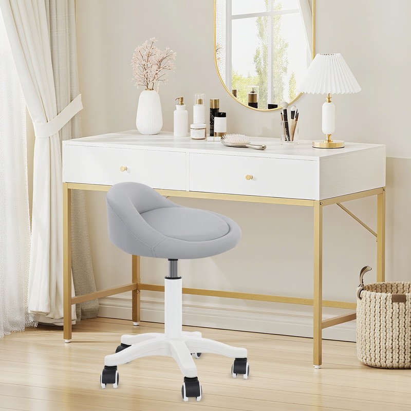 Gray Adjustable Beauty Salon Chair Rolling Stool Rolling Stool W/ Low Backrest