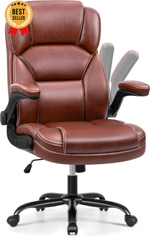 PU Leather Mid-Back Office Chair Adjustable Swivel Rolling Flip Armrests gallery