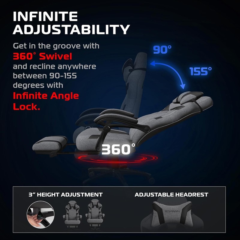 Respawn 110 Pro Ergonomic Gaming Chair with Footrest Gray gallery