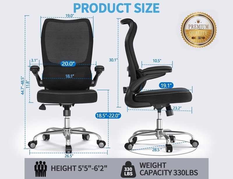Ergonomic Office Chair Wave High Back Adjustable Lumbar Mesh PU Leather Black gallery