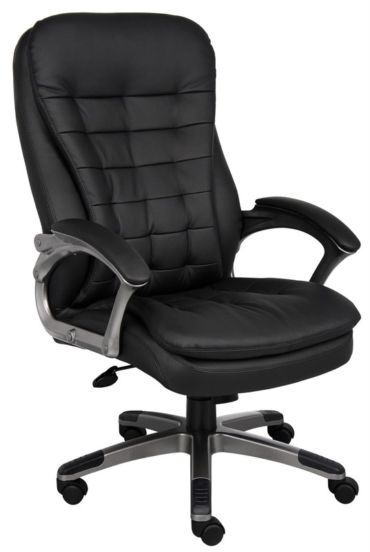 Scranton & Co Leather High Back Pillow Top Executive Office Chair in Black