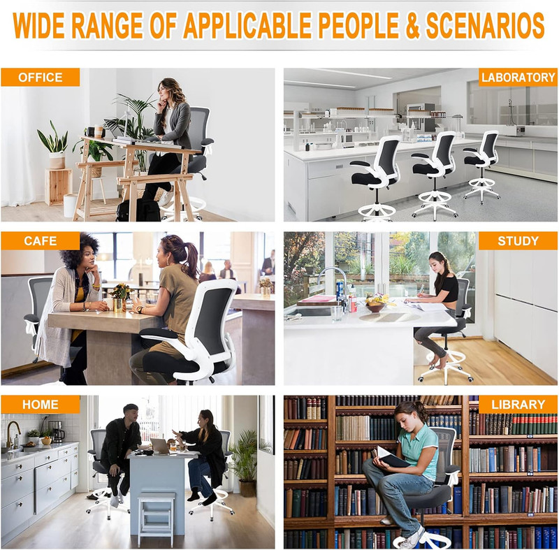 Ergonomic Drafting Chair,Standing Computer Desk Chair,Foot Ring,With Flip-Up Arm gallery