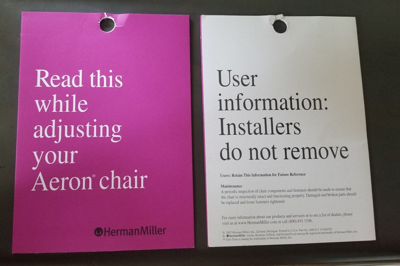 2nd Ed Herman Miller Aeron Chair Instruction Adjustment BOOKLET Hang Tag MANUAL