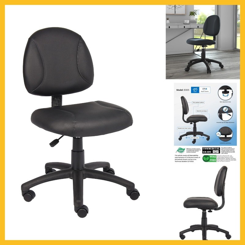 Boss Office Products Posture Task Chair Without Arms in Black, Low-Back (B305)