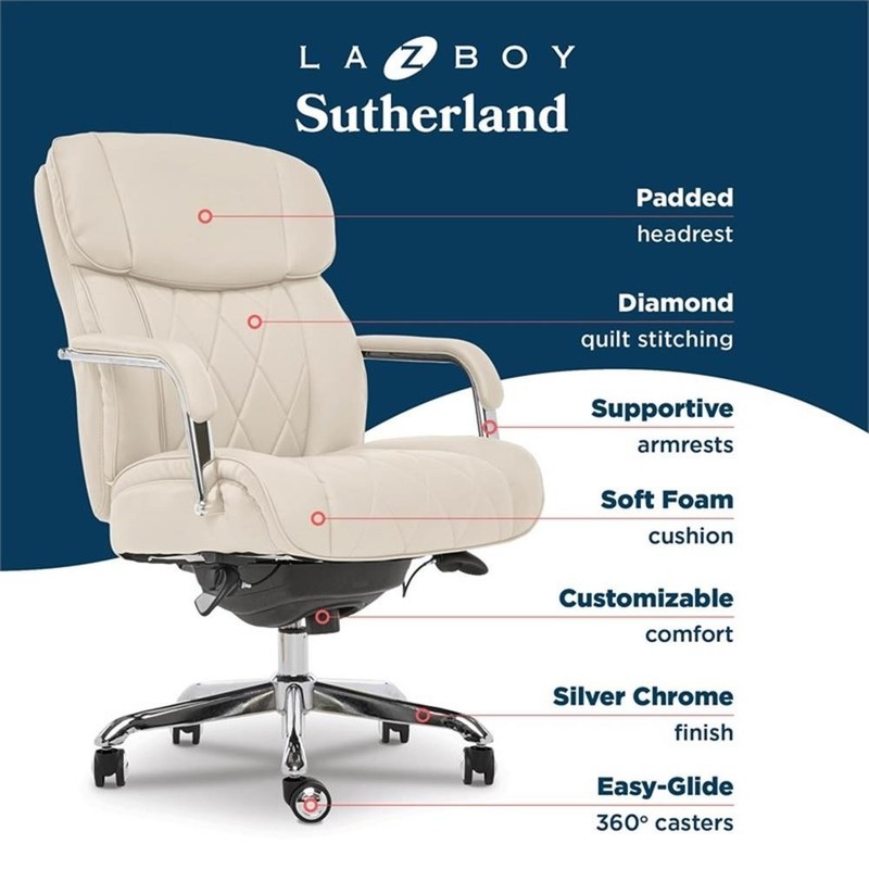 Maklaine Quilted Leather Executive Office Chair Ivory Bonded Leather gallery