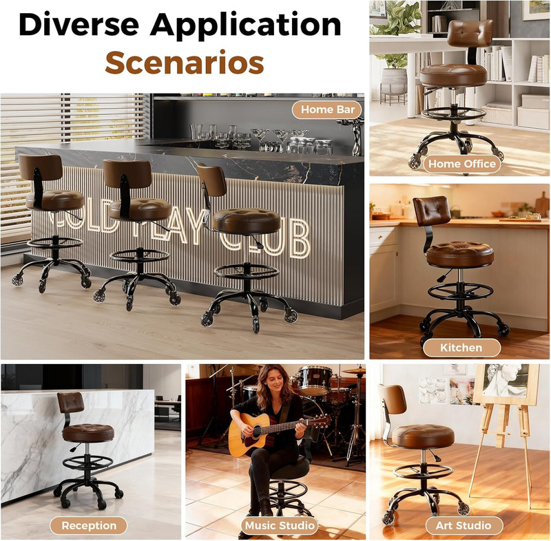 Adjustable Drafting Chair with Footrest & Wheels for Office & Home (Brown) gallery