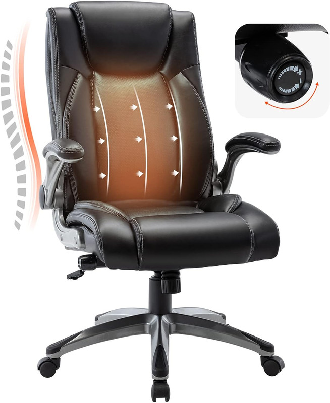 Office Desk Chair, Ergonomic Computer Chair with Padded Flip-Up Arms and Thick C
