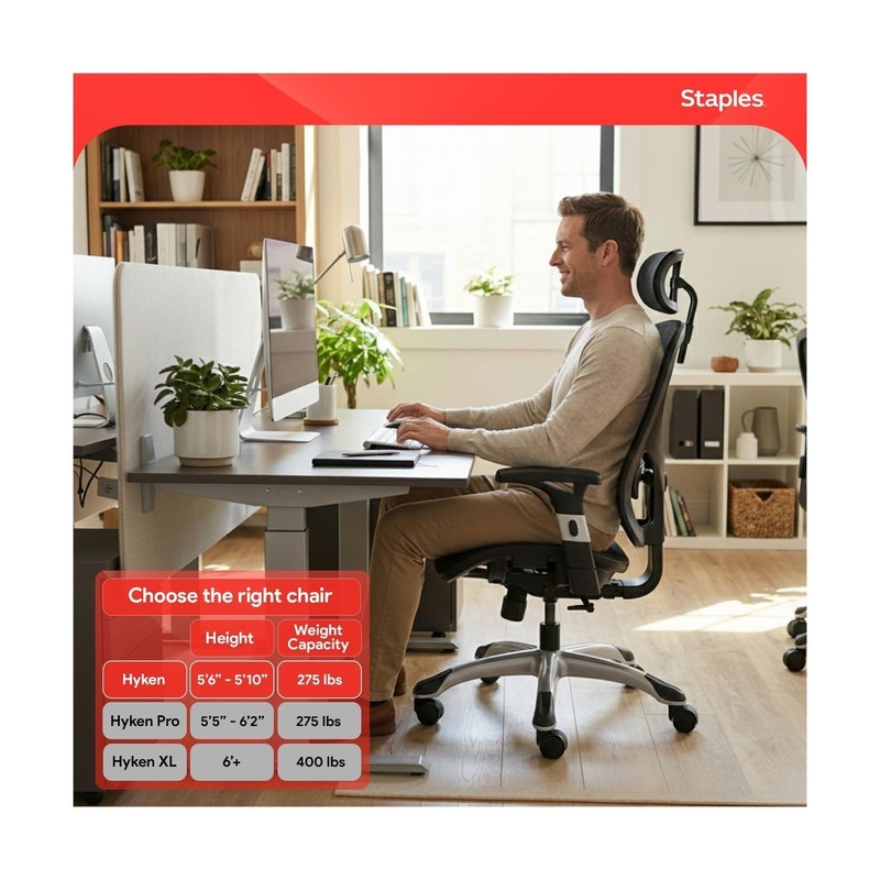 STAPLES Hyken Ergonomic Task Chair, Mesh, Ergonomic,Lumbar Support,Swivel, Black gallery