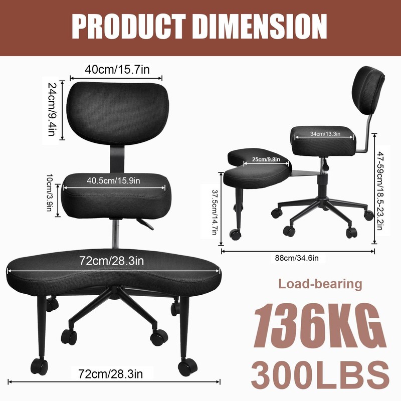 Ergonomic Meditation Chair Cross Legged Office Chair Adjustable Height New- gallery