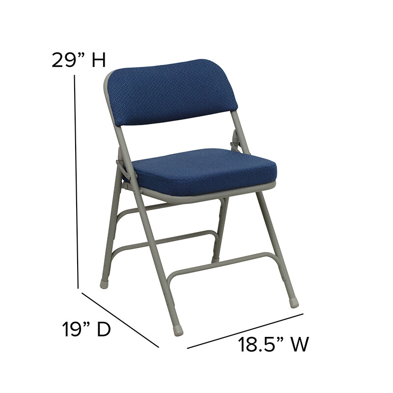 Metal Folding Chair with Navy Fabric, Triple Braced & Double-Hinged Design gallery