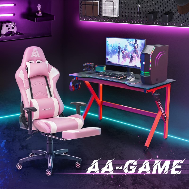Premium Gaming Chair with Footrest Ergonomic Design Adjustable Recline White ... gallery