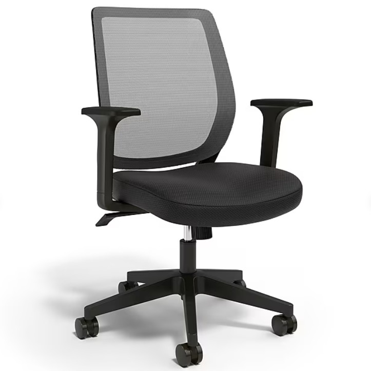 Staples Essentials Ergonomic Fabric Swivel Task Chair Black Adjustable Office