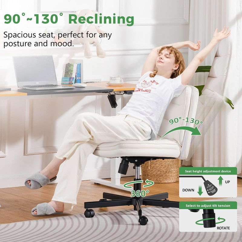 Criss Cross Legged Office Chair with Wheels, Extra Wide Armless Comfy Desk Chair gallery