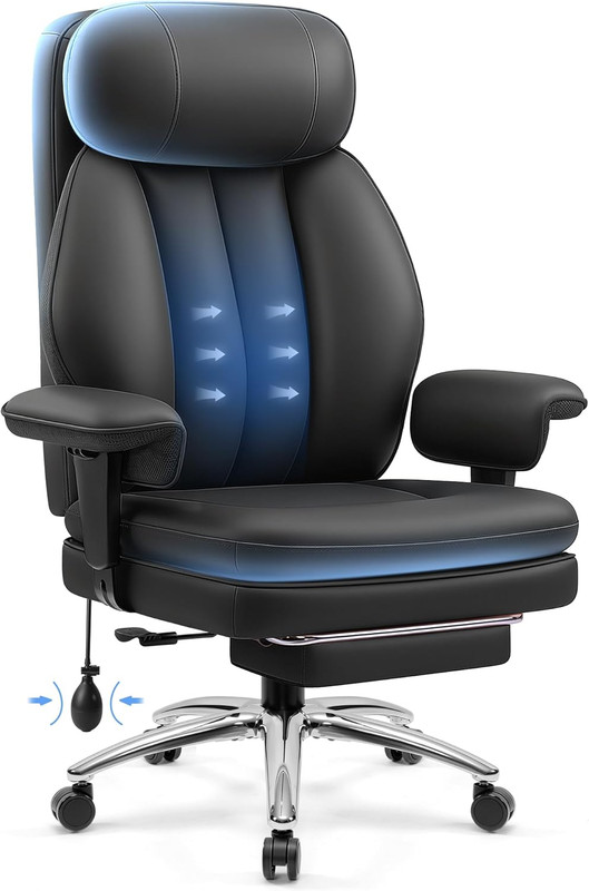 Office Chair 400Lbs with Inflatable Lumbar, Ergonomic Double-Layer Cushion & Foo