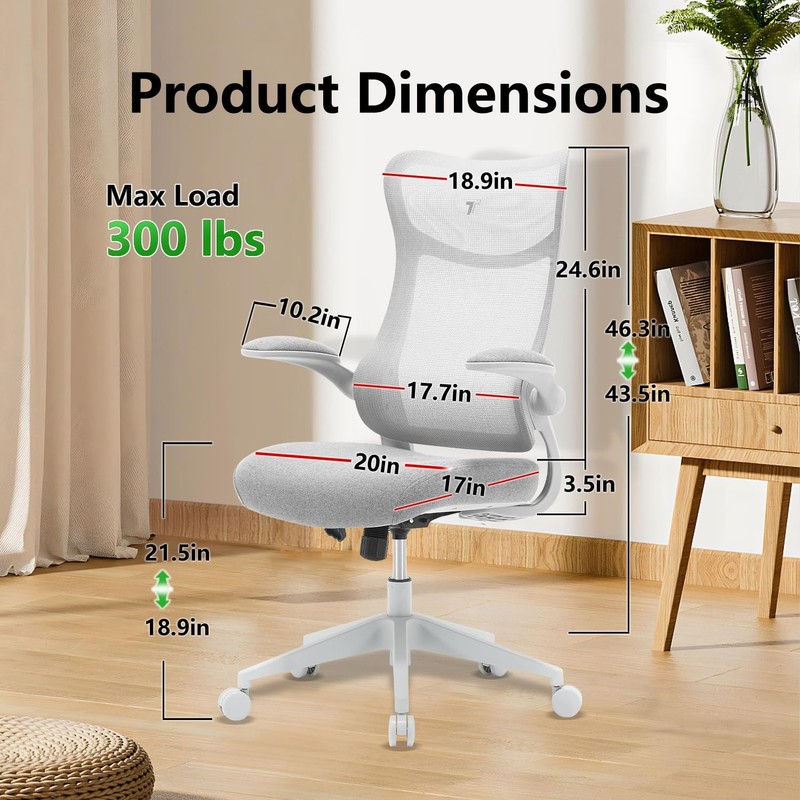 TT Airflex V2 Ergonomic Office Chair with Space-Saving Flip-Up Arms, Thick Me... gallery