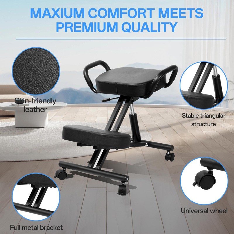 Ergonomic Kneeling Chair Adjustable Stool Upright Back Posture Home Office gallery