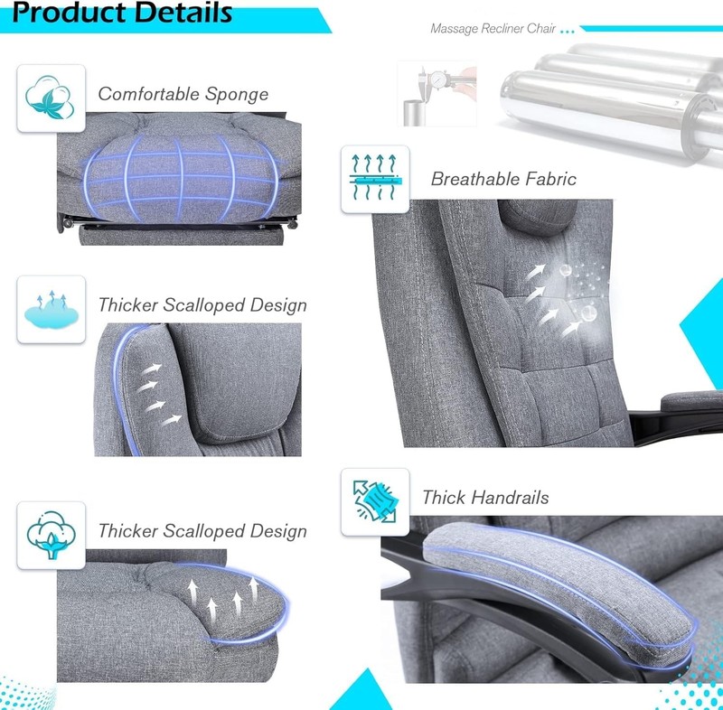 Ergonomic Office Chair Fabric Reclining with 7 Massage Points & Heat Function gallery