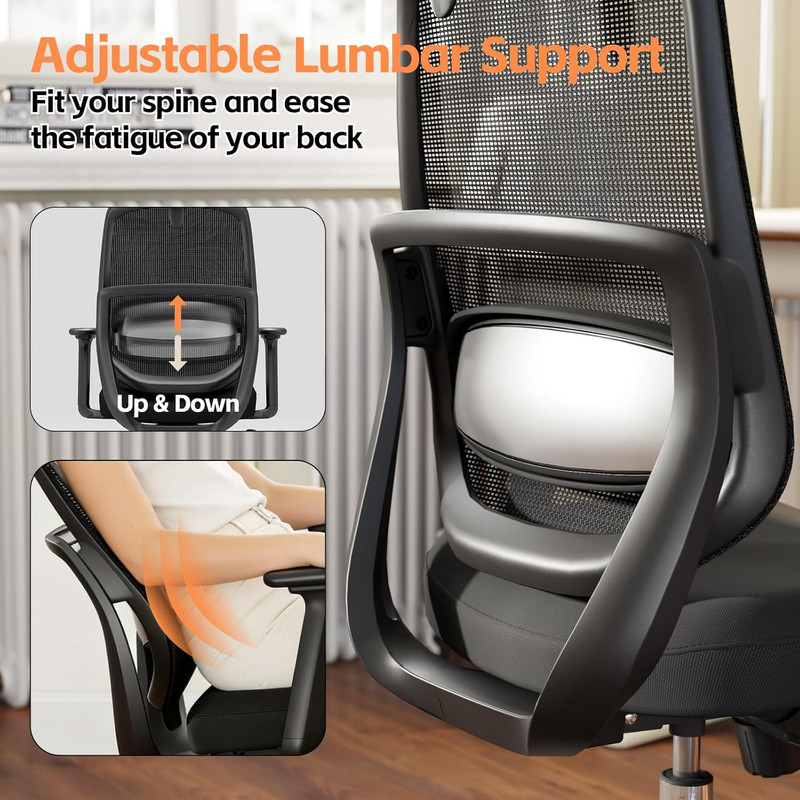 Ergonomic High Back Office Chair with 3D Lumbar Support - Black gallery