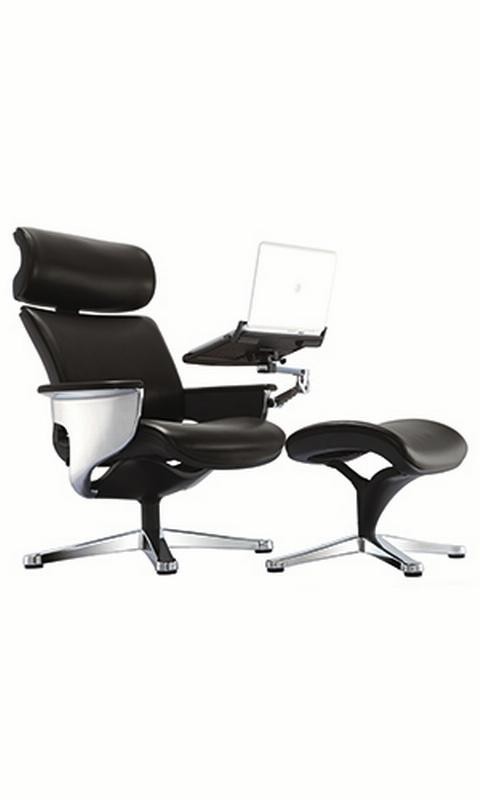 Eurotech Nuvem Leather High-Back Lounge Chair with Ottoman, Black/Aluminum
