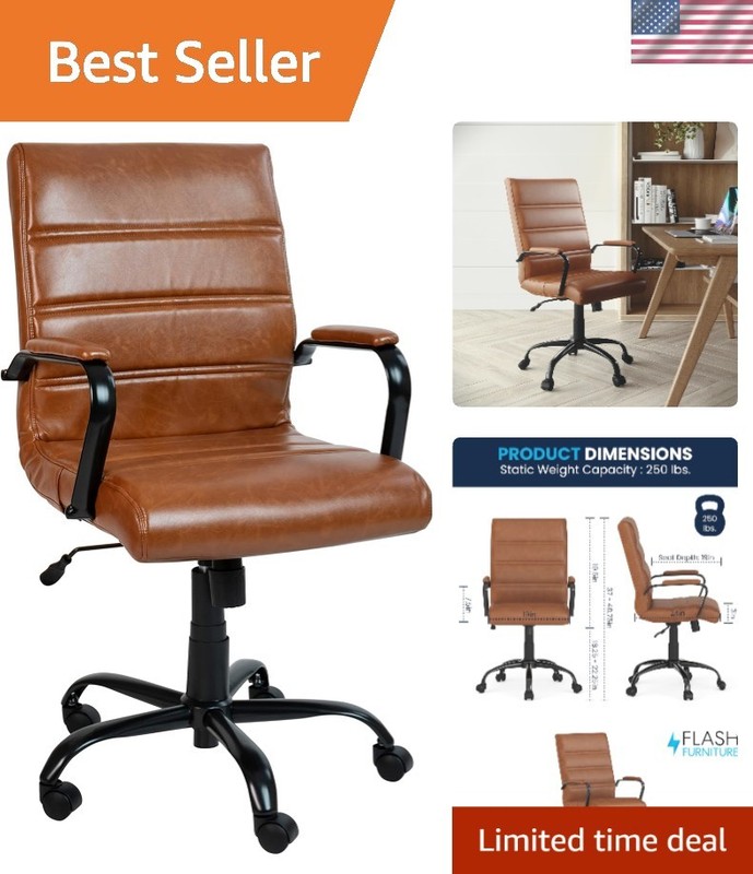 Whitney Mid-Back Desk Chair – Brown LeatherSoft Executive Swivel Office Chair…