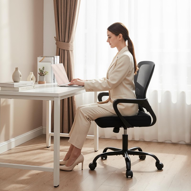 Home Office Desk Chair - Ergonomic Mid Back with Lumbar Support & Rocking Mod... gallery