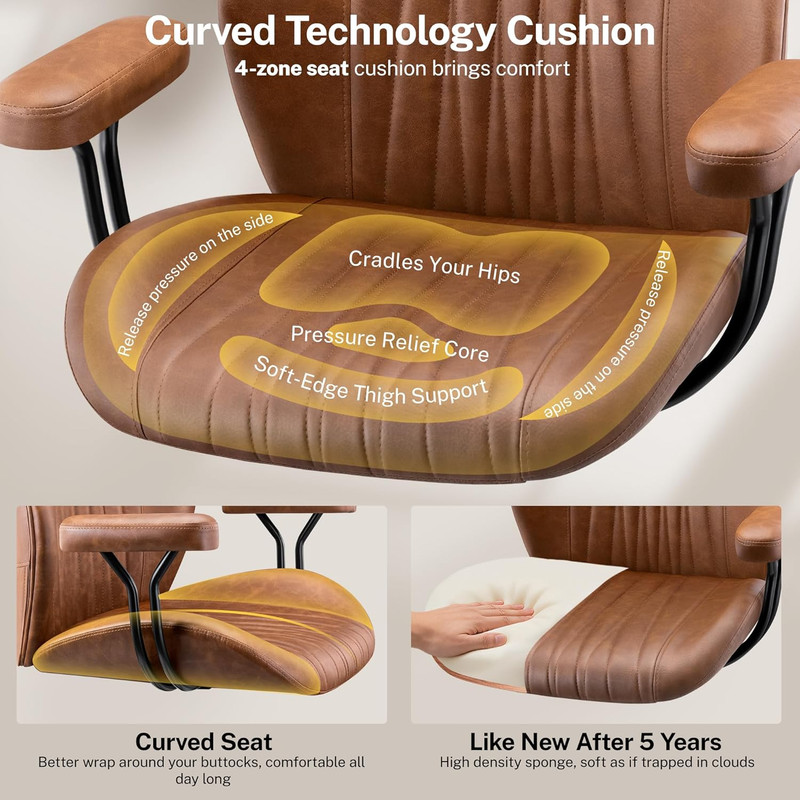 Leather Office Chair with Removable Armrests, Mid Back Ergonomic Desk Chair gallery