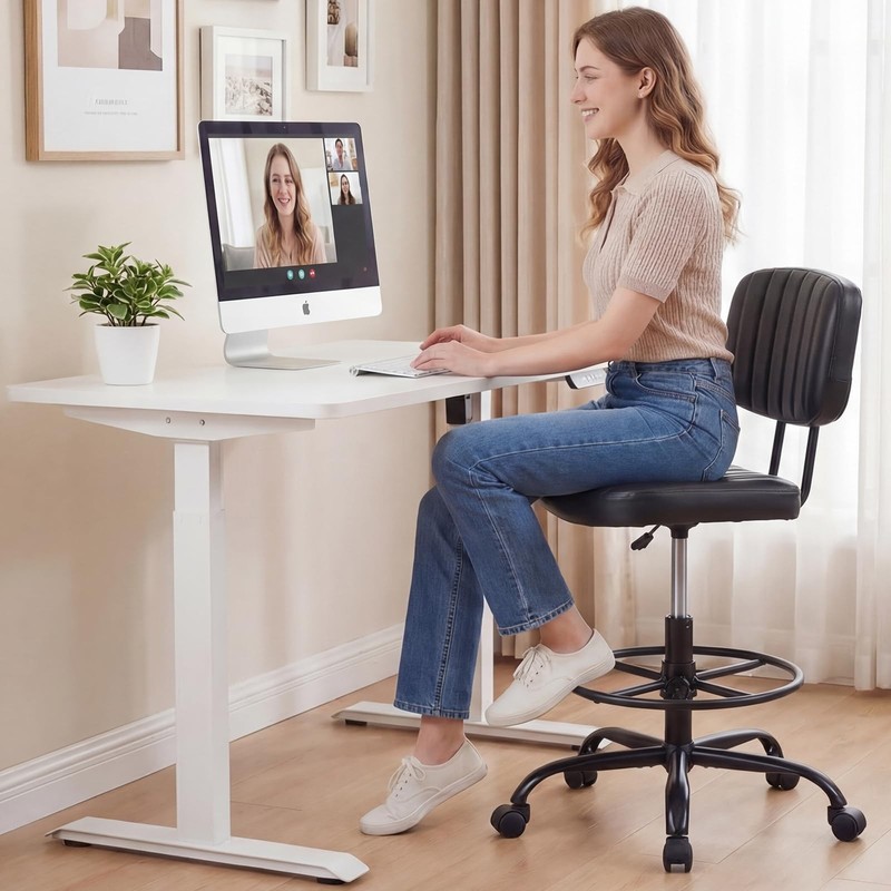 Armless Drafting Chair, Low Back Office Seat with Adjustable Footrest Ring fo... gallery