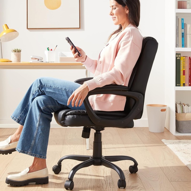 Classic Puresoft PU Padded Mid-Back Office Desk Chair with Armrest, Easy Asse... gallery