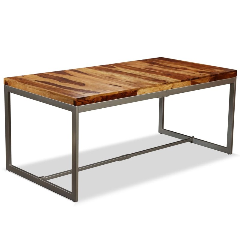 Dining Table Kitchen Wooden Dinner Table Solid Acacia Wood and Steel vidaXL