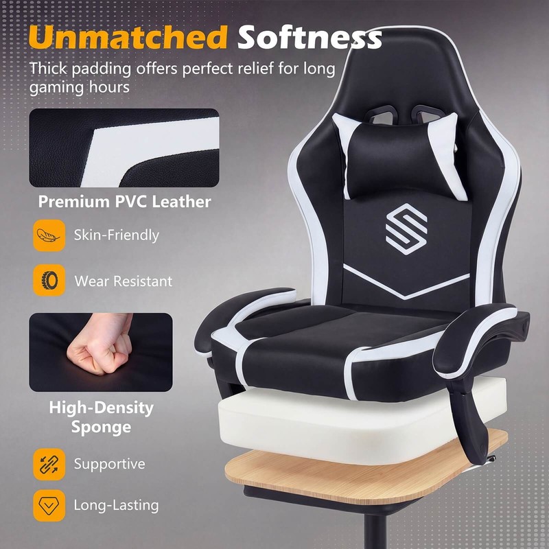 Gaming Chair w/Headrest, Lumbar Support, Linkage Armrests, Reclining Backrest gallery