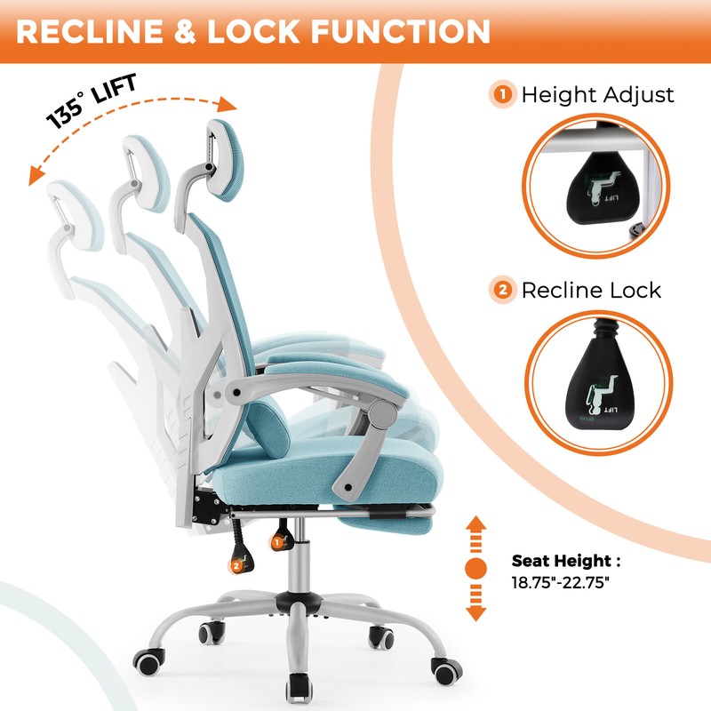 High Back Mesh Task Chair with Swivel & Rolling Design - Reclining, for Desk Use gallery