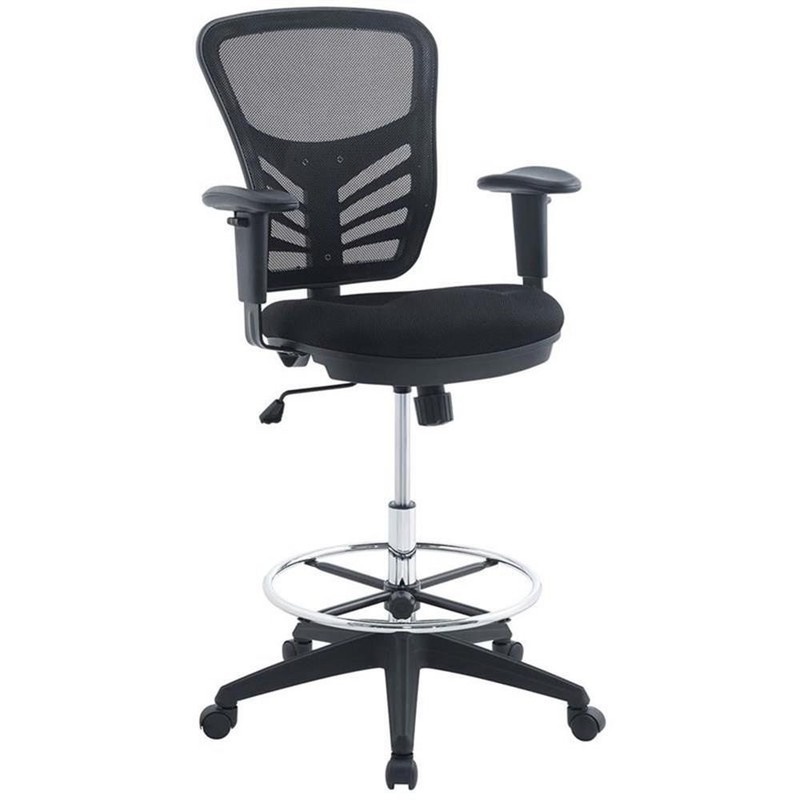 Scranton & Co Modern Mesh Fabric/Steel Metal Drafting Stool in Black