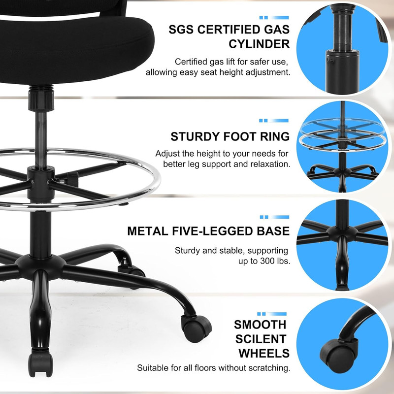 Drafting Chair, Ergonomic Tall Office Chair with Lumbar Support Standing Desk St gallery
