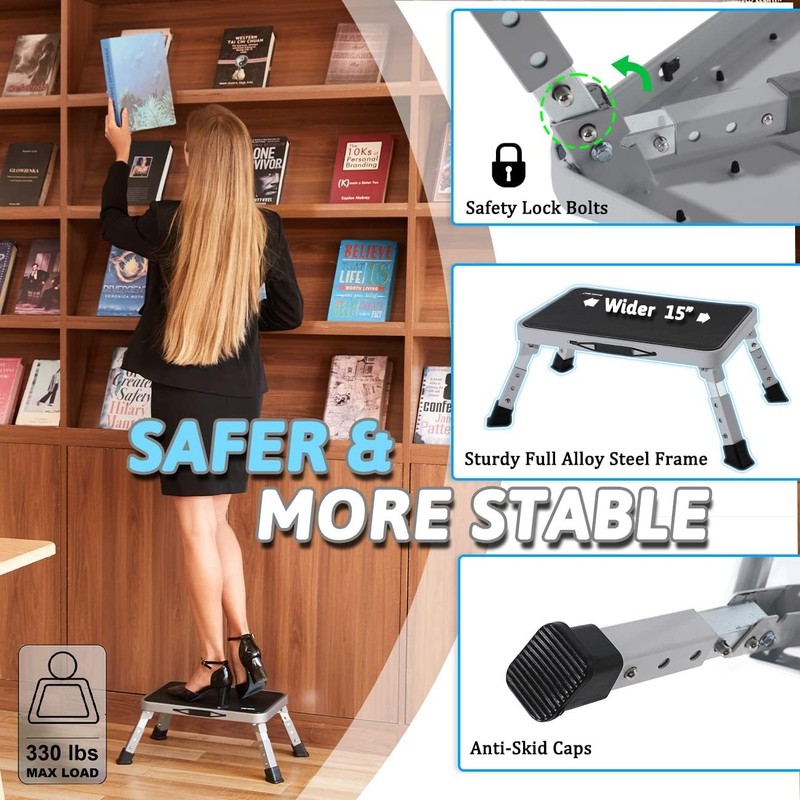 3 Levels Adjustable Folding Step 3 Height 7/8/9", Gray/Black gallery