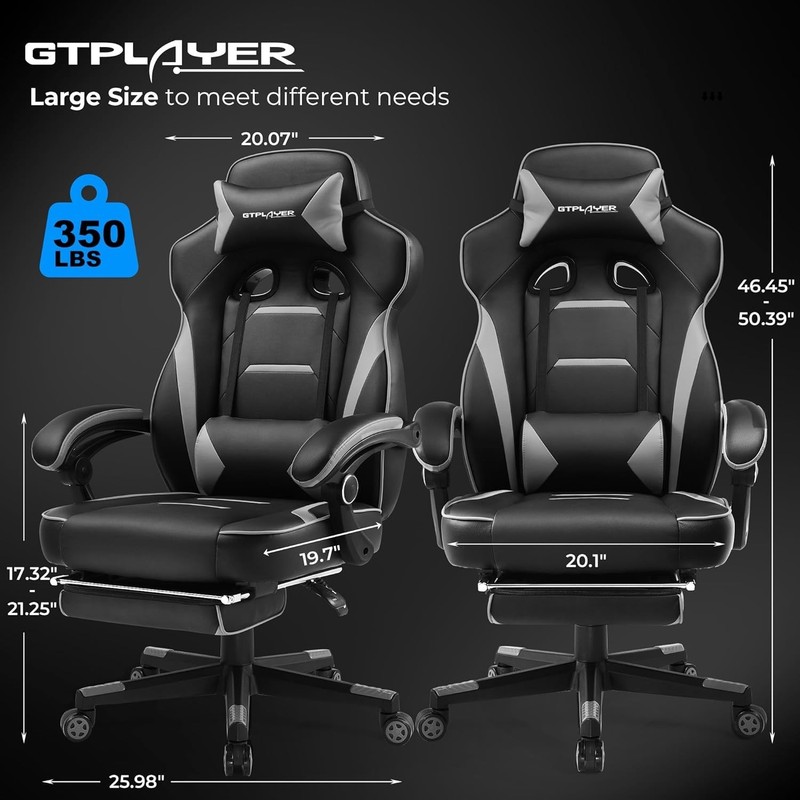 Reclining Executive Office Chair - Light Gray, Perfect for Gaming & Relaxation gallery
