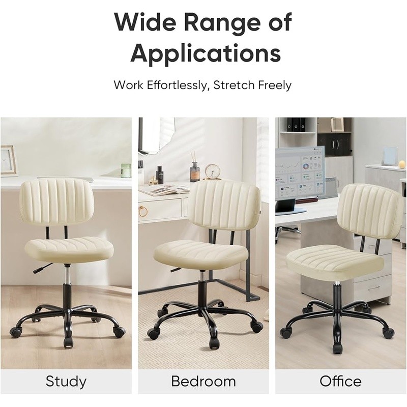 Armless Office Chair Ergonomic Small Desk Chair PU Leather Swivel Task Chair New gallery
