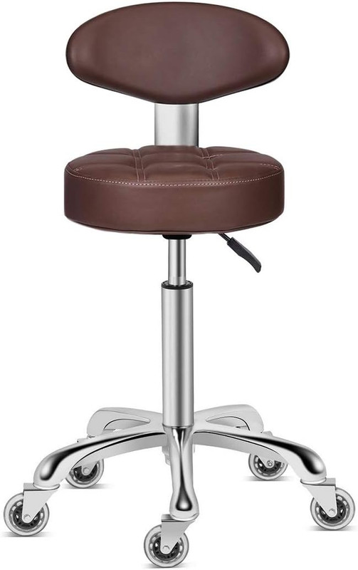 Adjustable Swivel Stool with Back Rest - Heavy Duty Rolling Chair (Coffee)
