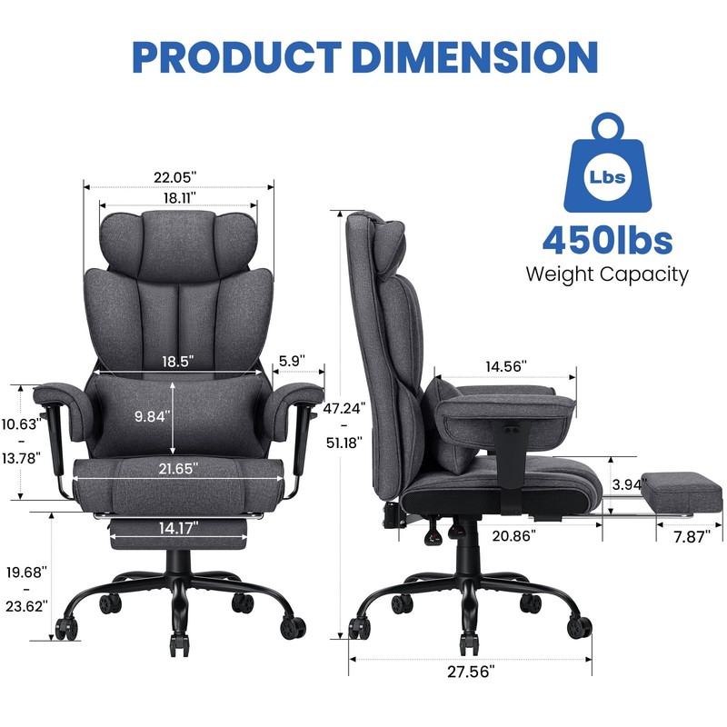 450LBS Fabric Office Chair Massage Reclining Computer Desk Chair w/ Footrest gallery
