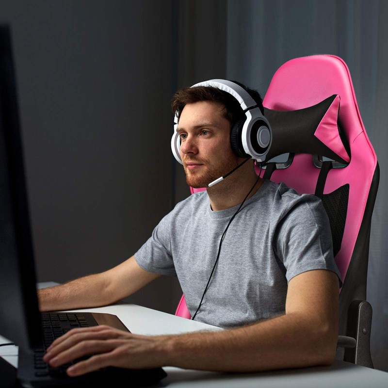 Massage Gaming Chair Pink, Ergonomic Video Game Chair with Footrest, High Bac... gallery