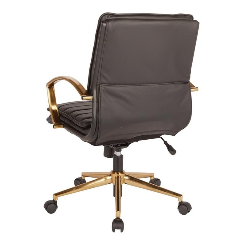 Pemberly Row Mid-Back Faux Leather Chair with Gold Finish in Black Faux Leather gallery