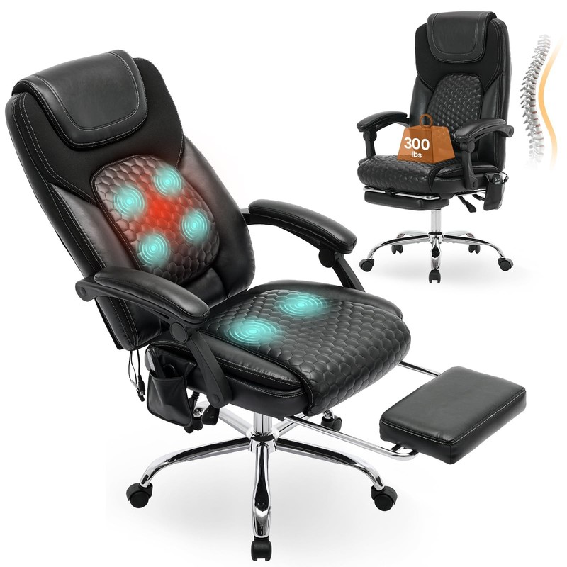 Massage Office Chair with 3-Level Heat and Footrest – 20-Min Easy Assembly, 3...
