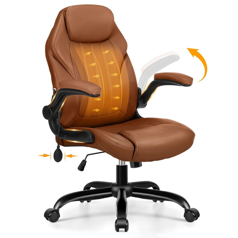 Office Desk Chair, Ergonomic Computer Chair with Padded Flip-Up Arms and Adju...