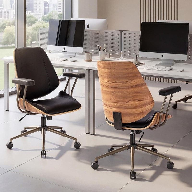 Modern Mid Back Home Office Chair, Adjustable Swivel Desk Chair with Armrests... gallery