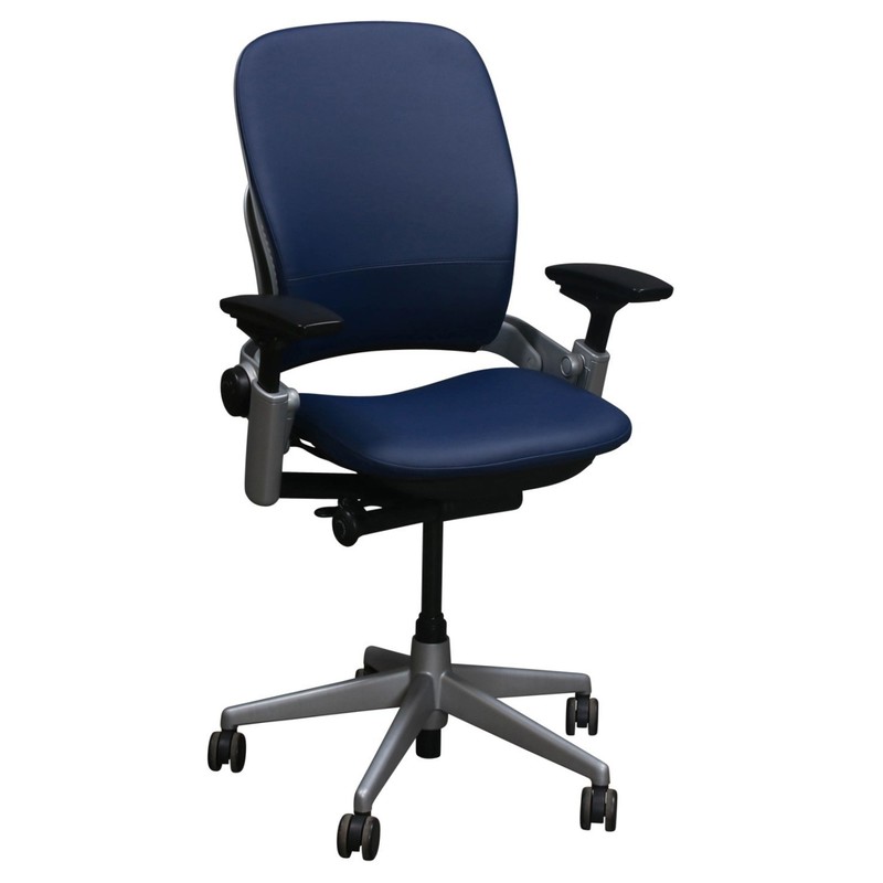 Steelcase Leap V2 Task Chair w/Adjustable Lumbar Support, PU Leather – Blue