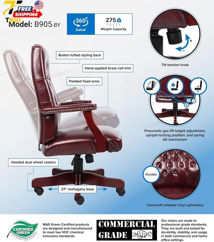 Classic Executive Caressoft Chair with Mahogany Finish in Burgundy High-Back B90 gallery