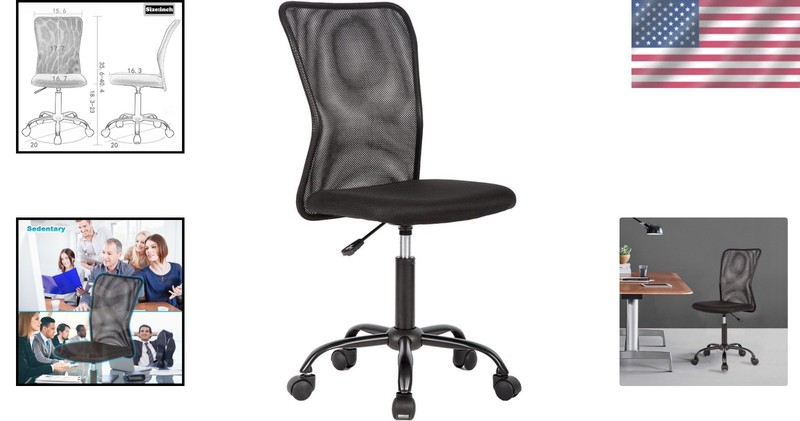 Ergonomic Mesh Office Chair with Lumbar Support - Armless & Swivel for Comfort gallery
