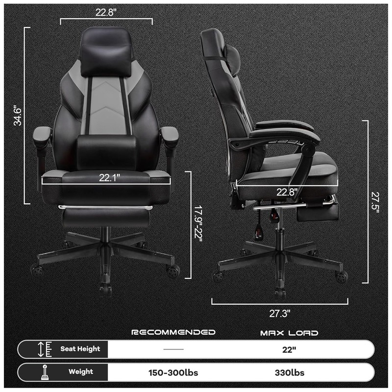Meilocar Adjustable Gaming Chair with Footrest,Massage Lumbar Support(For Parts) gallery