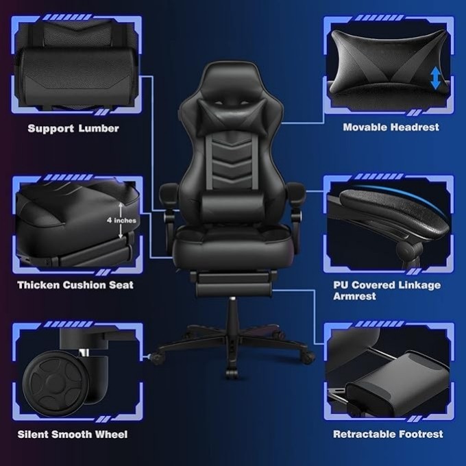 Racing Gaming Chair, Ergonomic Recliner with Headrest & Lumbar Support gallery